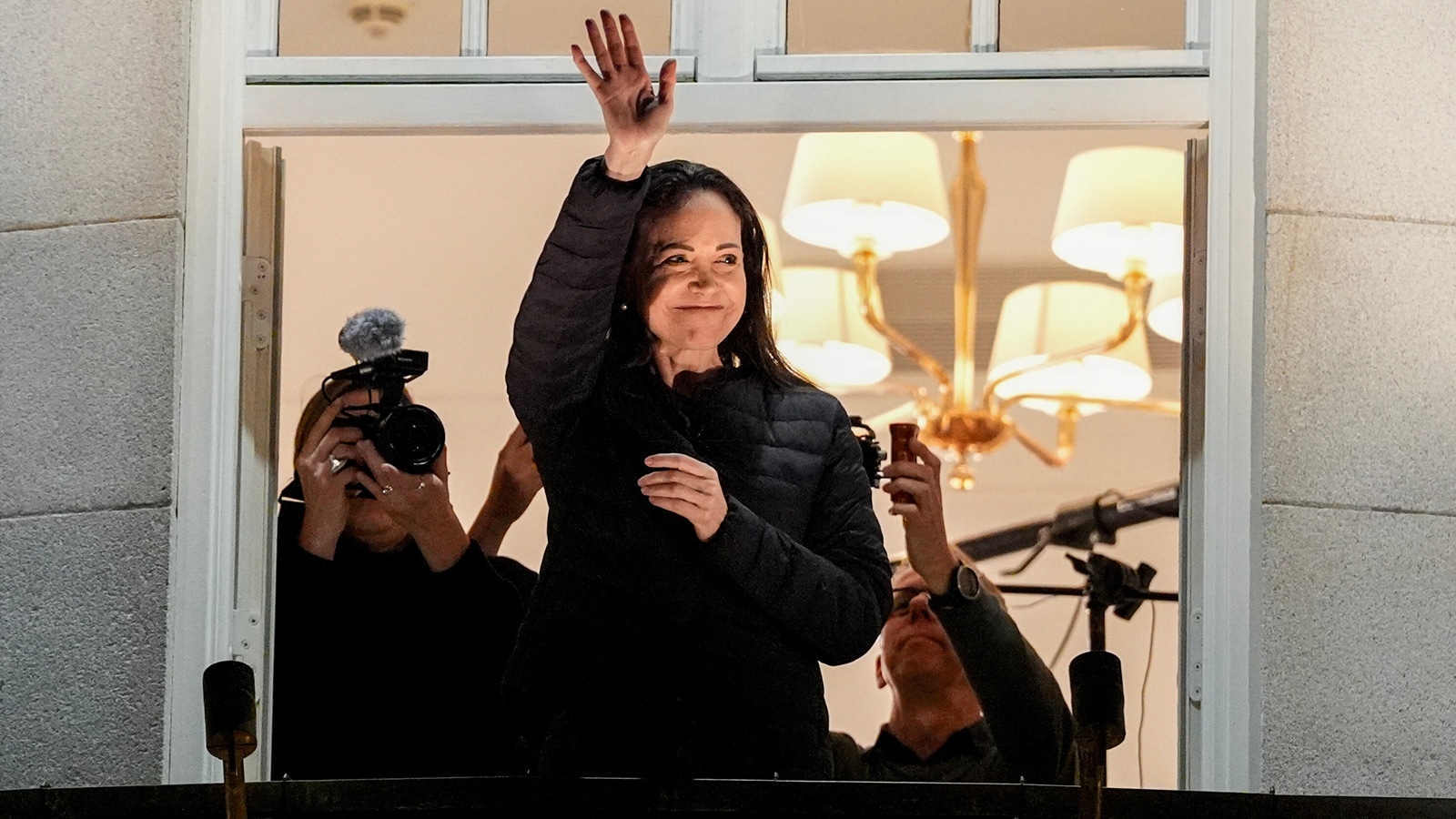 Venezuelan opposition leader Machado greets supporters in Norway after Nobel ceremony