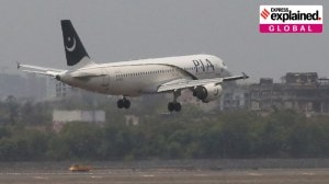 A PIA flight lands in Mumbai in 2017. Express Photo: Amit Chakravarty