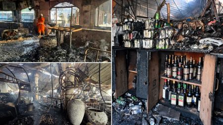 Goa Night Club Fire News Live Updates: Charred remains of the Birch by Romeo Lane nightclub after a fire broke out, claiming the lives of 25 people, in Arpora on Sunday. (Photo/ ANI, PTI)