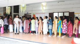 Voters queuing up at a polling station in Ernakulam district. (Photo Credit: PRD, Kerala)