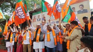 Celebrations at BJP office in Mumbai (Express Photo by Akash Patil)