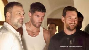 Rahul Gandhi arrived in Hyderabad Saturday afternoon to attend Messi’s programme at the Rajiv Gandhi International (RGI) Stadium as part of the tour