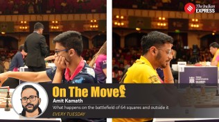 Leon Luke Mendonca of the Alpine SG Pipers (RIGHT) and Raunak Sadhwani of Ganges Grandmasters in the Global Chess League at Mumbai's Opera House. (Photo: GCL)