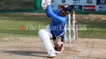 FILE: India's Rishabh Pant in action during a net session. (Express Photo by Kamleshwar Singh)