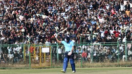Rohit Sharma celebrates scoring a century in the Vijay Hazare trophy