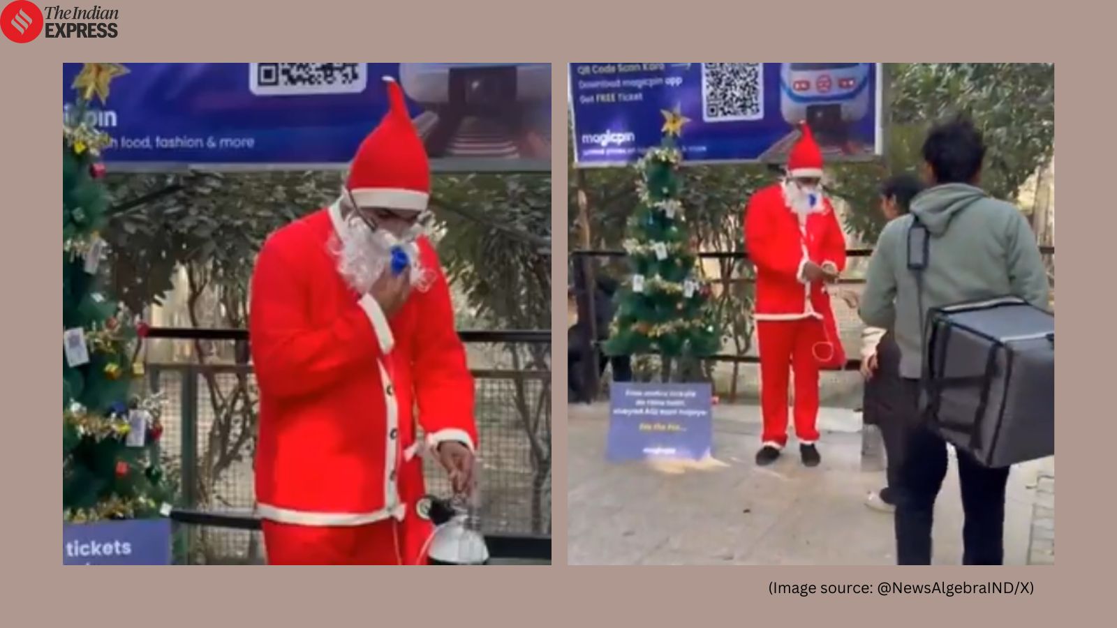 Christmas 2025: Santa Claus wears oxygen mask in Delhi, hands out free metro tickets to promote public transport