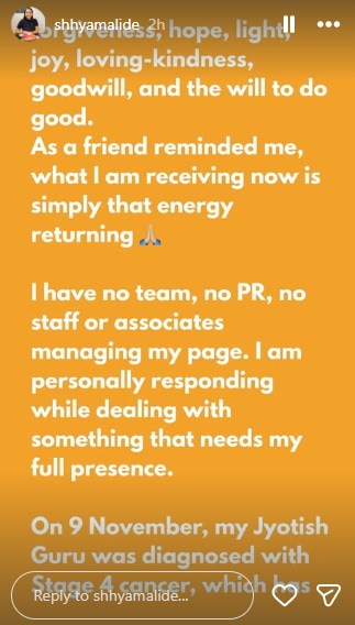 قصة شيامالي دي على إنستغرام