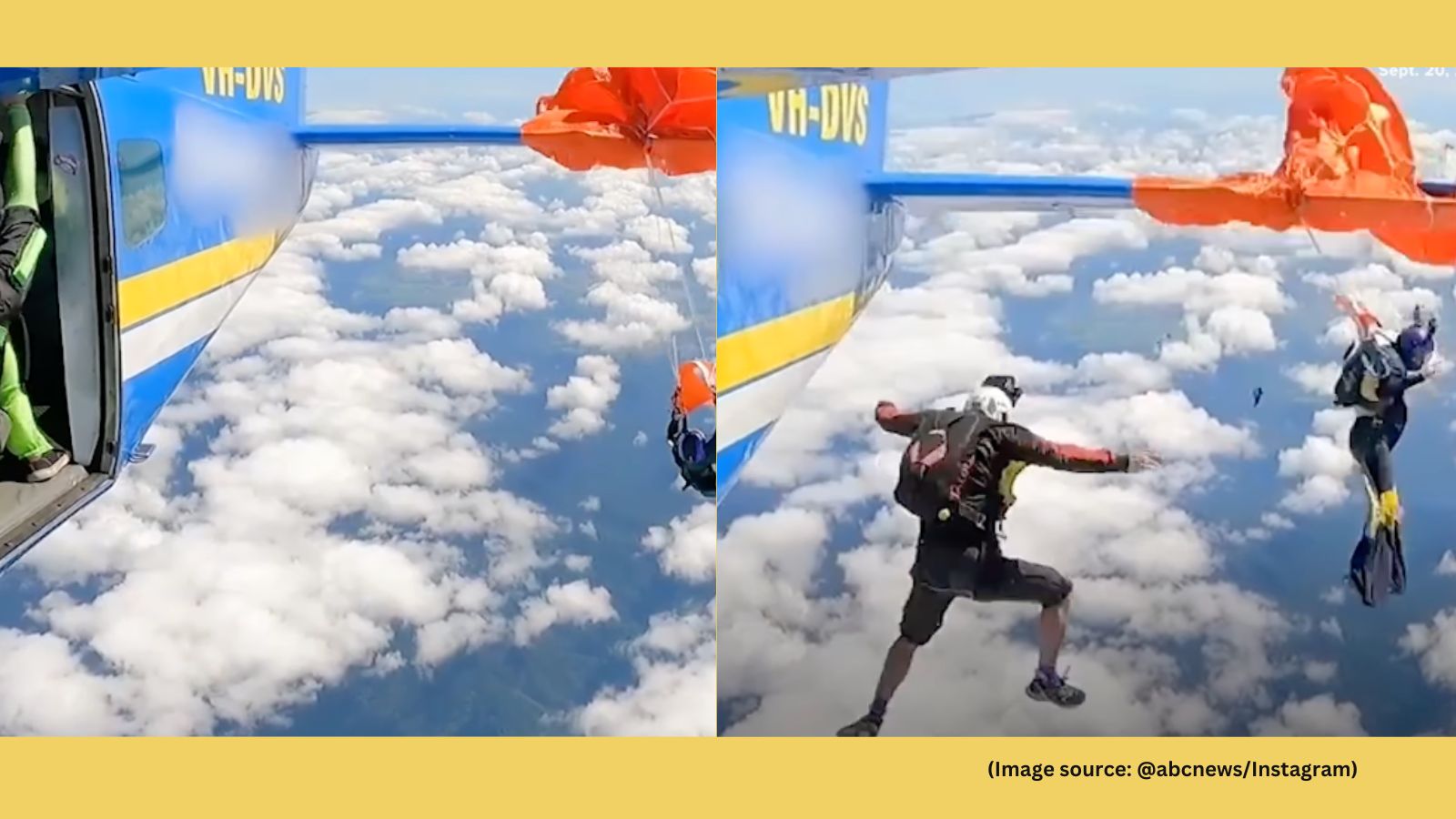 Skydiver’s jump goes wrong: parachute gets caught on plane’s tail, leaving him dangling mid-air