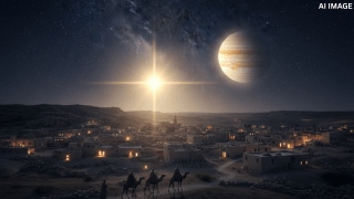 An AI representation of the Magi following the 'Star of Bethlehem' (Created with Gemini).