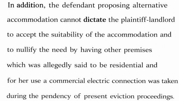 From the order: The landlord instituted a civil suit contending that the premises were required for the business needs of his daughter-in-law.