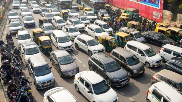 New Delhi: A view of a traffic jam ahead of the 'GOAT India Tour 2025' event, in New Delhi, Monday, Dec. 15, 2025. (PTI Photo)