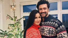 Actor Vicky Kaushal posing with wife Katrina Kaif