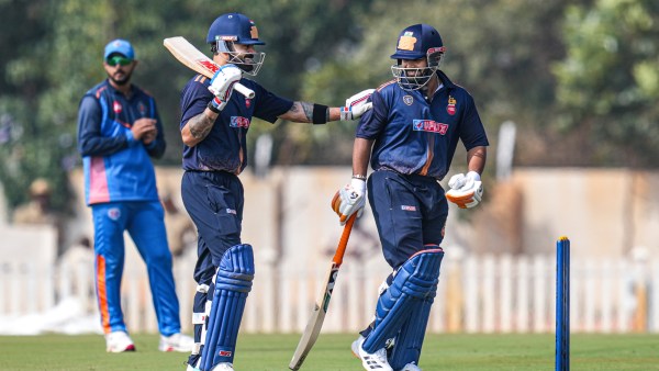 Delhi skipper Rishabh Pant with Virat Kohli during Vijay Hazare Trophy 2025-26 second round match against Gujarat. (PHOTO: PTI)