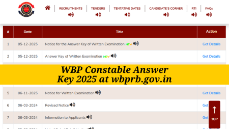 WBP Constable Answer Key 2025 Out at wbprb.gov.in (Official website screengrab)
