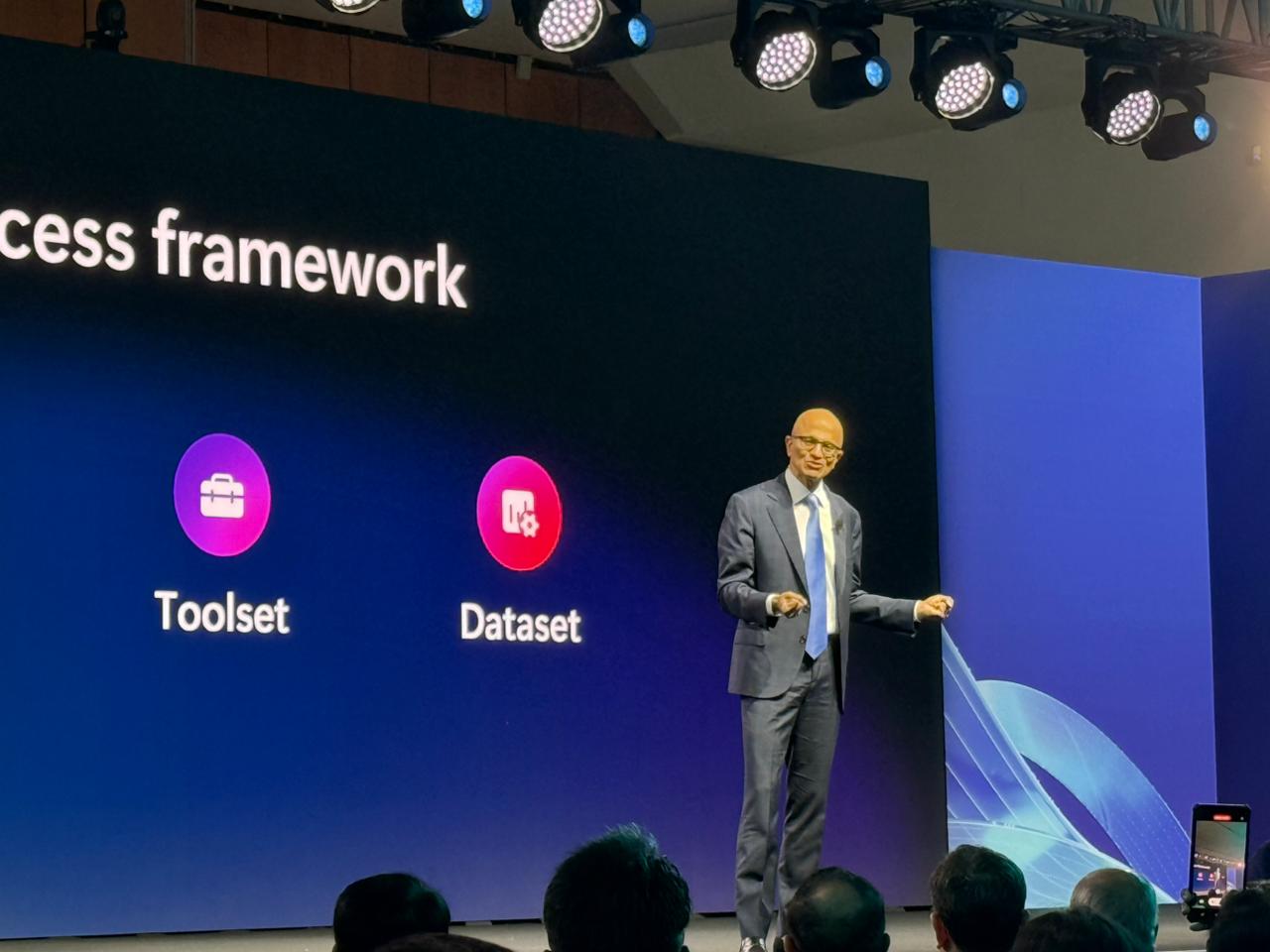 Microsoft CEO Satya Nadella in New Delhi, where he outlined the company’s $17.5 billion AI investment and urged India to lead through rapid adoption rather than invention.