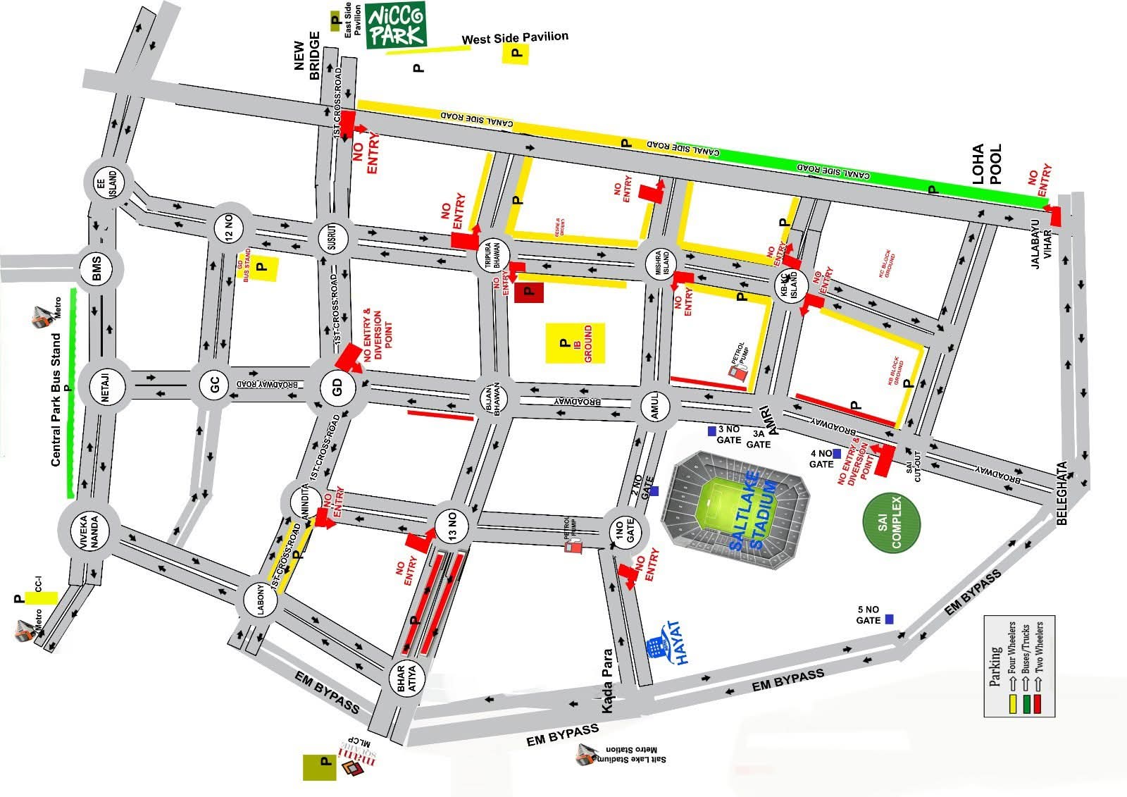Traffic curbs map released by Bidhannagar Police.