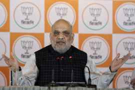 Home Minister Amit Shah at a press conference in Kolkata. (Express photo by Partha Paul)