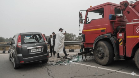 Several people were injured as poor visibility caused vehicles to crash into each other.