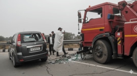 Several people were injured as poor visibility caused vehicles to crash into each other.