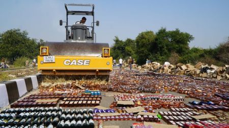 The stash, spread over a 700-metre stretch, is part of liquor worth over Rs 7.5 crore destroyed within Vadodara city limits in 2025 so far.