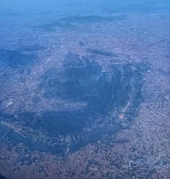 An aerial view of the Aravalli hills surrounded by dense human settlements in Haryana! Express Photo by Tashi Tobgyal