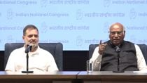LoP Rahul Gandhi and Congress president Mallikarjun Kharge addresses a press conference on Saturday after the CWC meeting.