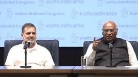LoP Rahul Gandhi and Congress president Mallikarjun Kharge addresses a press conference on Saturday after the CWC meeting.