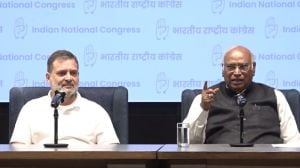 LoP Rahul Gandhi and Congress president Mallikarjun Kharge addresses a press conference on Saturday after the CWC meeting.