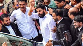 Kochi: Malayalam actor Dileep leaves the Ernakulam district court following his acquittal in the 2017 sexual assault case involving a south Indian actress, in Kochi, Kerala, Monday, Dec. 8, 2025. The court found six others, including prime accused Sunil N