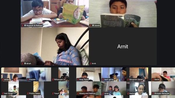 Children of different ages participating in a Readathon. 