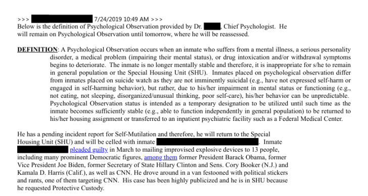Jeffrey Epstein was to share cell with pro-Trump pipe bomber, newly released email shows