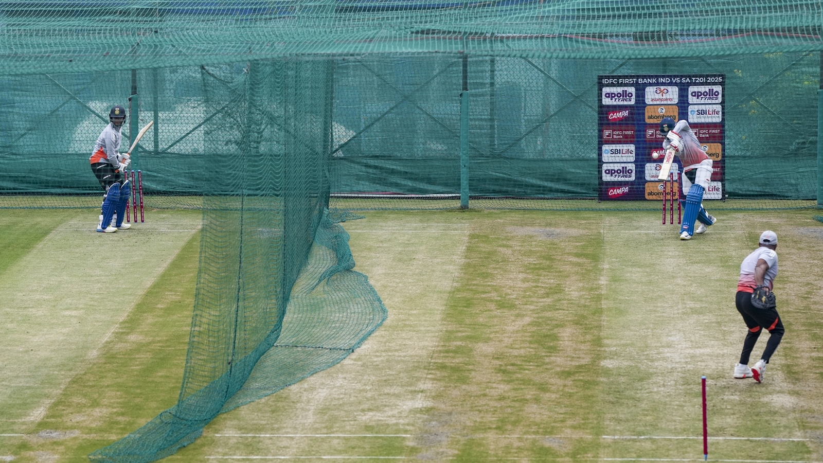 Abhishek Sharma (left) and Shubman Gill (right) sweating it out in the nets in Dharamshala. (PTI Photo)