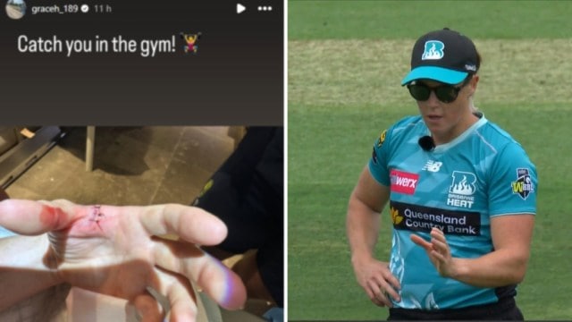 Grace Harris split a webbing on her left hand while bowling in the WBBL match on Sunday. (Instagram/CA)