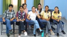 Youngsters attending a class for a German language course in Hisar.