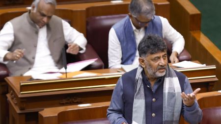 **EDS: THIRD PARTY IMAGE** In this image received on Dec. 16, 2025, Karnataka Deputy Chief Minister DK Shivakumar speaks during the Winter session of the state Legislative Assembly, in Belagavi, Karnataka. (Karnataka DCM via PTI Photo)(PTI12_16_2025_000627B)