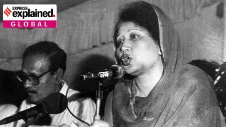 Bangladesh's former Prime Minister Khaleda Zia speaks at a press conference upon her return to Dhaka in 1996.
