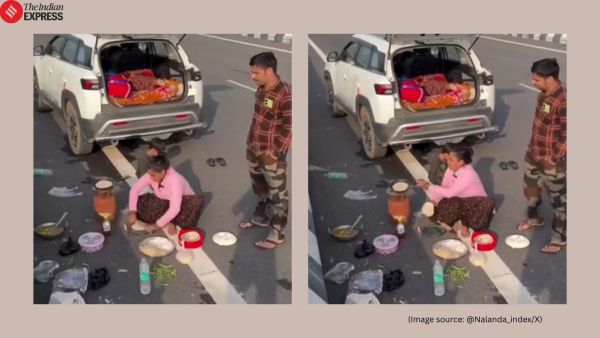 Couple cooks meal on highway