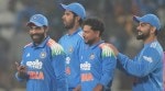 India's Kuldeep Yadav, second from right, celebrates the wicket of South Africa's Marco Jansen during the first One Day International match between India and South Africa in Ranchi, India, Sunday, Nov. 30, 2025. (AP Photo)