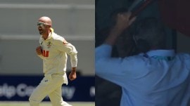 McGrath was at the Adelaide Oval, commentating on the proceedings when Lyon broke the record. (Reuters/Cricket Australia)