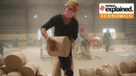 woman labourer at a bamboo stick factory