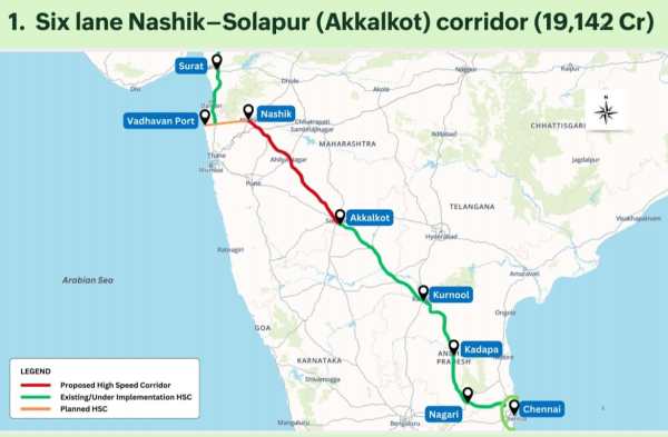 The 374-km Nashik-Solapur corridor is part of the Surat-Chennai high-speed corridor, which links the western part of India to its southern part