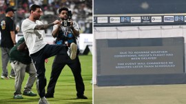 Lionel Messi's arrival in the national capital was delayed by the adverse weather conditions in New Delhi on Monday. (Express Photo by Sankhadeep Banerjee/Pritish Raj)