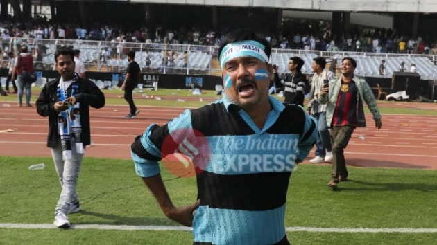 A local Messi supporter breaks down after the chaos. "Will Messi come again in this country?" he asks. (Express Photo by Partha Paul)