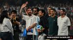 Argentine football star Lionel Messi along with his Inter Miami teammates Rodrigo De Paul and Luis Suarez are welcomed by football fans, as part of Messi's India tour, at Wankhede stadium in Mumbai on 14 December 2025. Express photo by Sankhadeep Banerjee