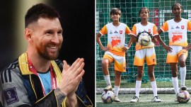 Himani Rawat (L in second pic), Shrusti Singh and Aaradhya Doifode (goalkeeper) will train with Lionel Messi as part of Project Mahadeva Football later this month. (Reuters/Express photo by Sankhadeep Banerjee)