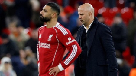 Mo Salah (L) sensationally claimed that his relationship with Liverpool manager Arne Slot has now broken down. (Reuters)