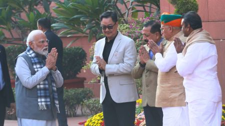 Prime Minister Narendra Modi addresses the media before the commencement of the Winter Session of Parliament, in New Delhi on Monday. (ANI)