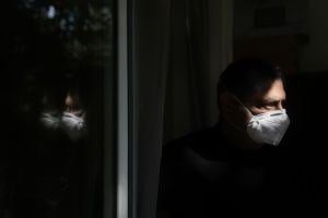 Sandeep Vij, at his residence in Sainik Farms, who is struggling with breathing problems due to pollution, at New Delhi on Thursday, December 12, 2025. Express photo by Abhinav Saha