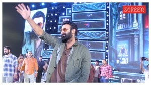 Prabhas at The Raja Saab pre-release event in Hyderabad.
