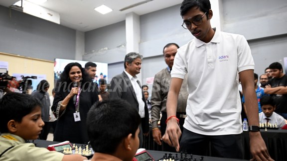 Ahead of the third edition of GCL in Mumbai, Pragg was in Dharavi as the chief guest at the Dharavi Chess Championship on Friday. (Express Photo by Deepak Joshi)